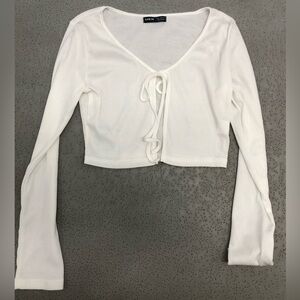 Shein White Long Sleeve Open Front Blouse- Women’s Medium